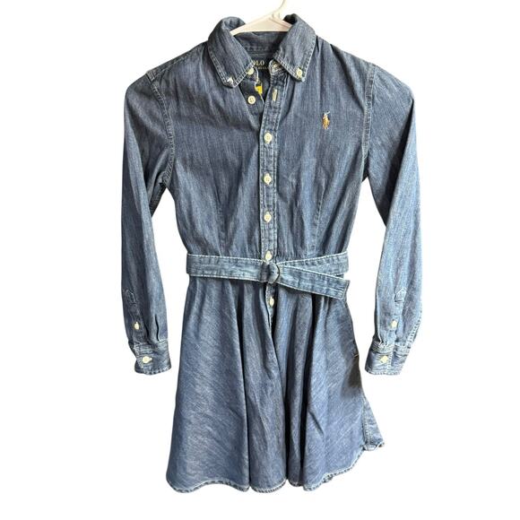 Ralph Lauren Other - Ralph Lauren Girls Belted Cotton Denim Shirtdress Indigo Blue Size 10 Preppy